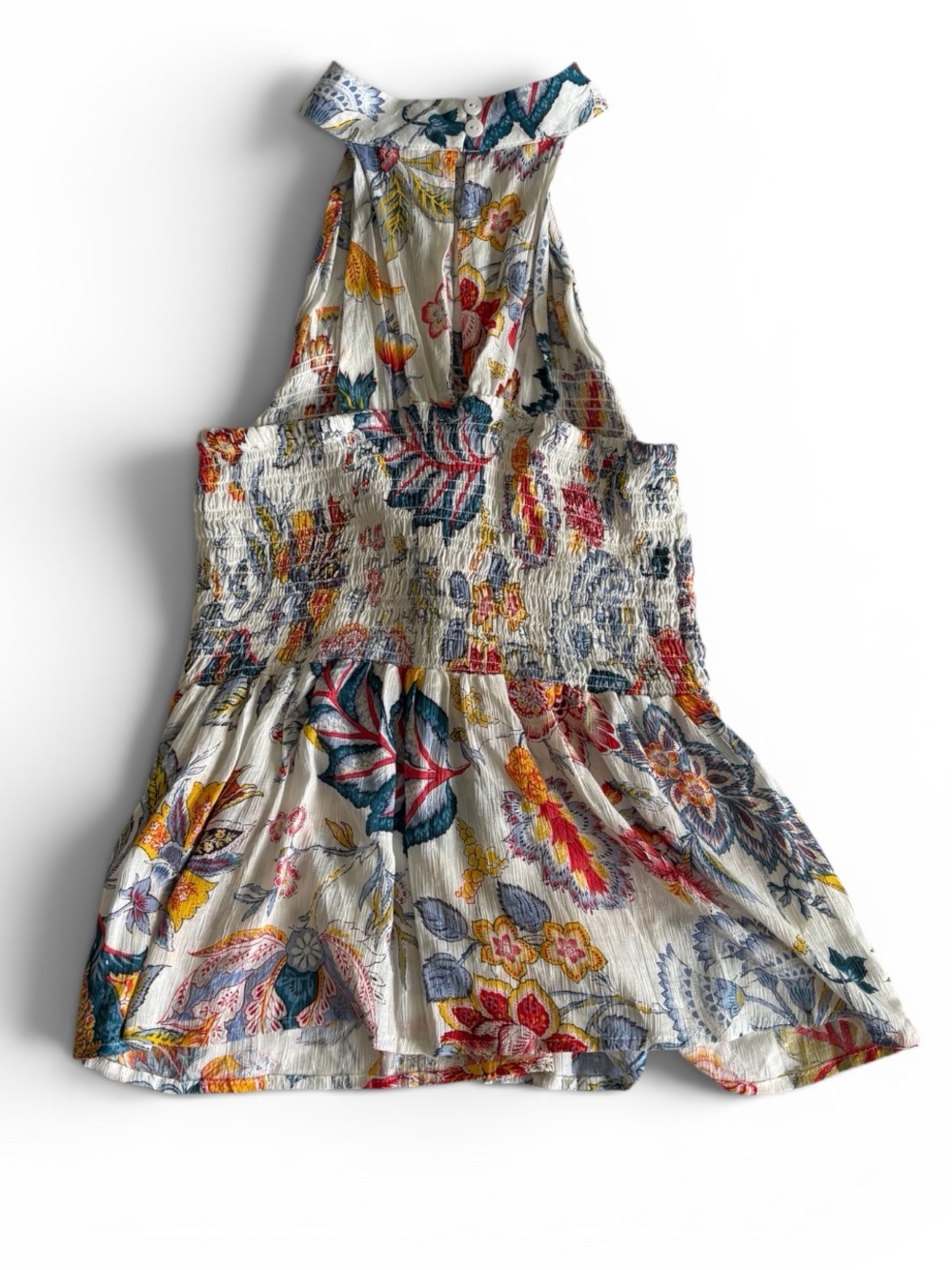 Cynthia Rowley Floral Print Shirred Halter Neck Peplum Blouse Size M - Picture 2 of 5